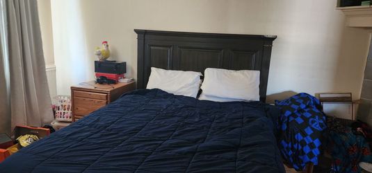 Dark Wood Queen Bed Frame with Headboard