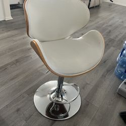 Modern White Adjustable Bar Stool – Swivel, Chrome Base