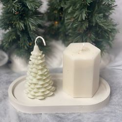 Two White Elegance Candles & Tray Set