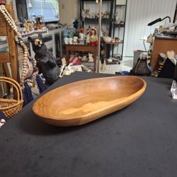 Vintage Mid 20th Century Turned Wooden Bowl, A Wood Working Minamalist Silhouette Monkey Pod/Acacia Bowl Distinctive Grain Patterns 15.5"x7.25"x2.5"H