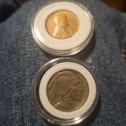 CB10/11SX110 HIGHER GRADE BUFF NICKEL AND WHEAT PENNY