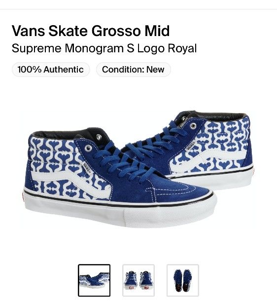 Supreme Vans Mid Royal Blue Size 6.5