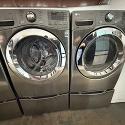 LG Front Load Washer & Dryer Set with Pedestals