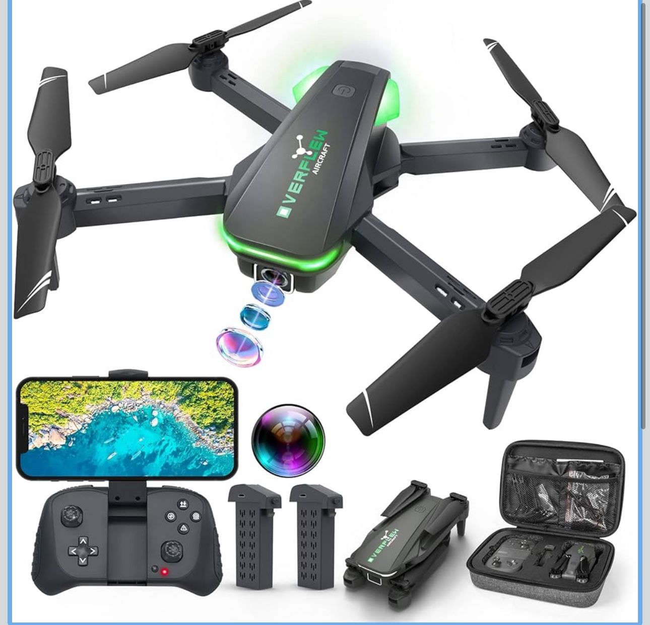 Drone with 1080P Camera for Beginners and Adults, Foldable Remote Control Quadcopter with Voice Control, Gestures Selfie, Altitude Hold, One Key Start