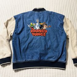 Looney Tunes Denim  Men L Varsity Jacket 