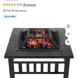 Devoko Outdoor 32" Square Metal Fire Pit with Cover and Poker, Black