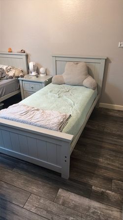 Twin grey bed and dresser