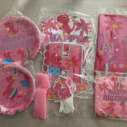 Pink Dinosaur Birthday Party Supplies, 10 Guests