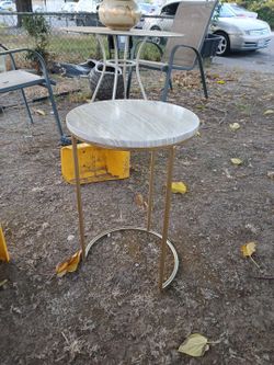 Round Side Table with Gold Metal Base