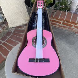 30-inch wooden classical guitar with case and accessories for boy or girl for beginners pink color