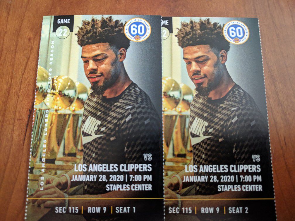 2 tickets Lakers vs. Clippers Section 115, Row 9