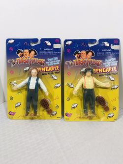 1996 GORDY TOYS Three Stooges Moe & Larry Poseable BENDIES