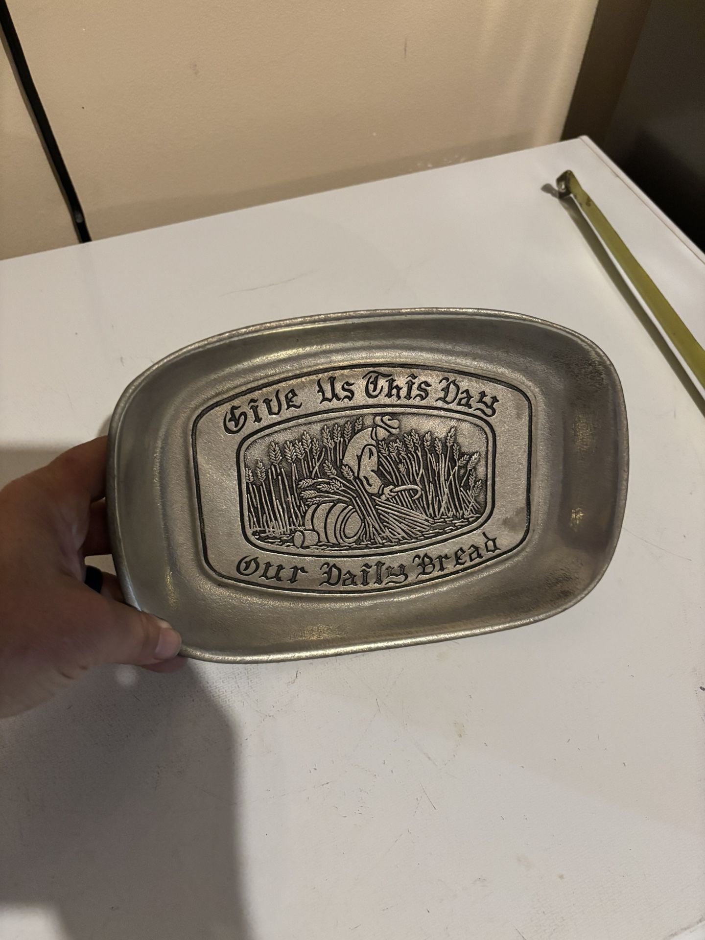 Give Us This Day Our Daily Bread Plate Wilton RWP Silver Pewter Platter -Vintage