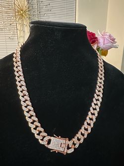 Rose Gold Iced Out Cuban Link Chain Necklace