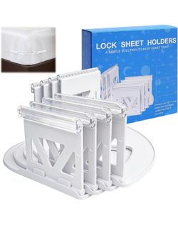 Bed Sheet Holders for Corners, 4 Pcs Lock Fitted Sheet Holder Fastener & Bed Sheet Grippers, White Non-Slip Heavy Duty Clips to Keep Sheets Tight, Fit