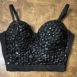 Black Beaded Bustier Size Small