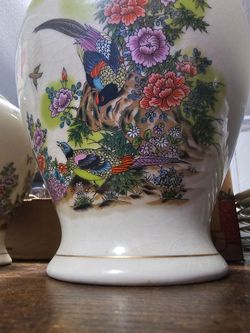 Vintage Japanese Satsuma-Style Porcelain Ginger Jar and Vase Set