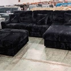 4PC Jumbo corduroy modular sofa set Black