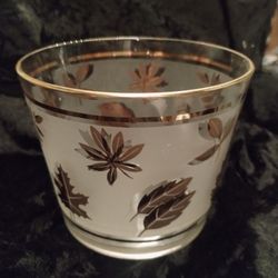 Vintage Mid-Century Modern Libbey Frosted Glass Gold Leaf Ice Bucket