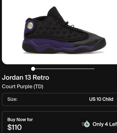 Jordan 13 Retro Court Purple td
Used
Size 12C