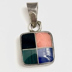 925 Sterling Silver Multi Stone Square Pendant