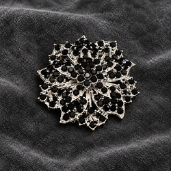 Vintage 90s Black Rhinestone Firework Brooch – Silver Starburst Statement Pin