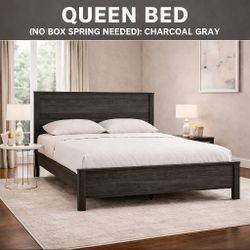Queen size bed. No boxspring needed  charcoal gray 700 lbs capacity