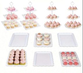 10 Pcs Cake Stand White Plastic Dessert Table Display Set 4 Pcs 3 Tired Cupcake Stand Cookie Tray Rack Serving Tray Cake Display Tower And 6 Pcs Desse