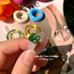 Jennie Style Korean Acrylic Square Gemstone Resin Ring
