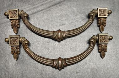 Extremely Rare Vintage Mid Century European Provincial Drop Bail Furniture Drawer Pulls Set of Two