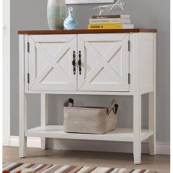 NEW White Console Table, Farmhouse Wood Buffet Sideboard with Bottom Storage Shelf & 2-Door Cabinet
