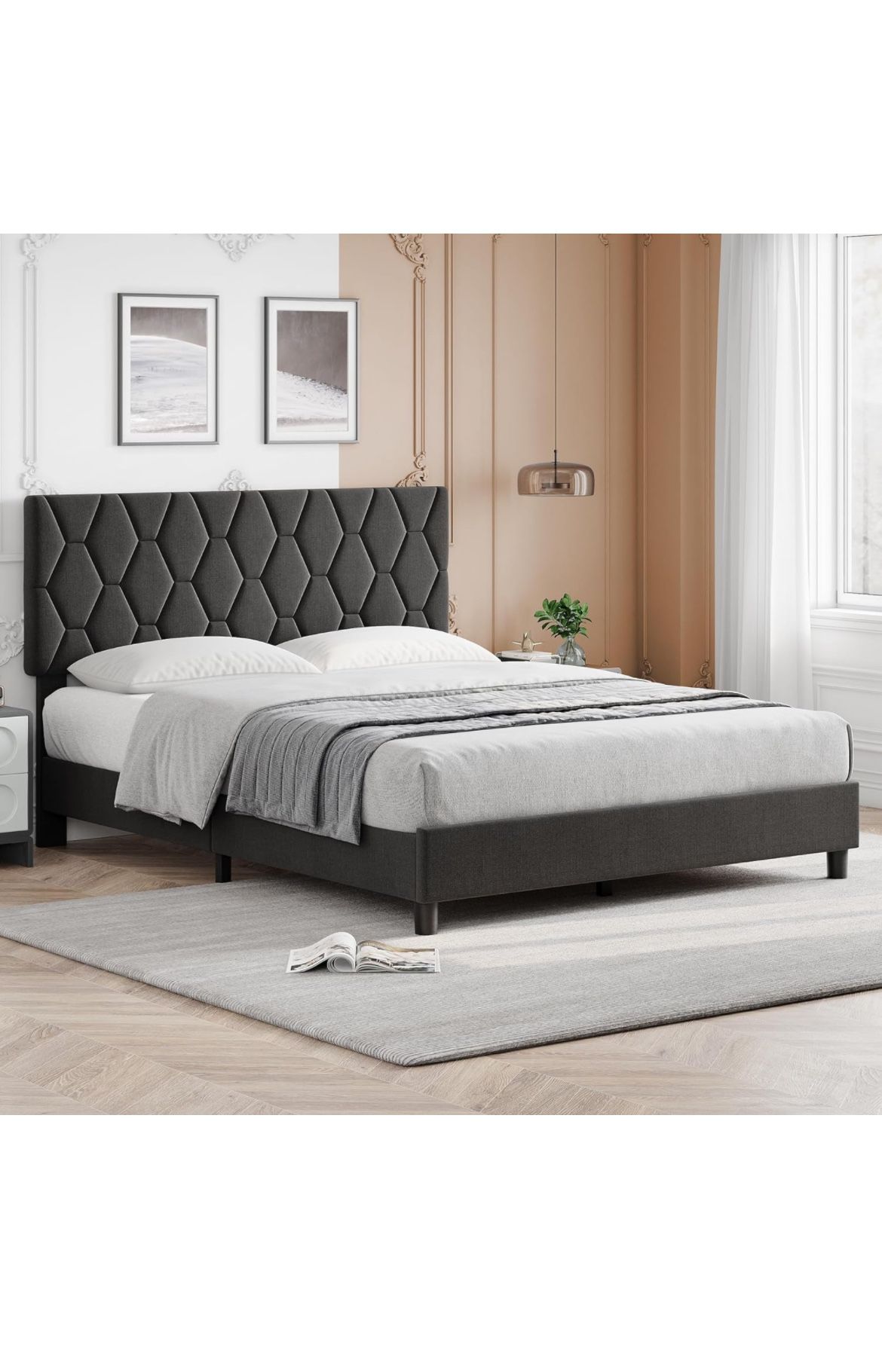 Queen Size Platform Bed Frame with Upholstered Headboard - New In Box