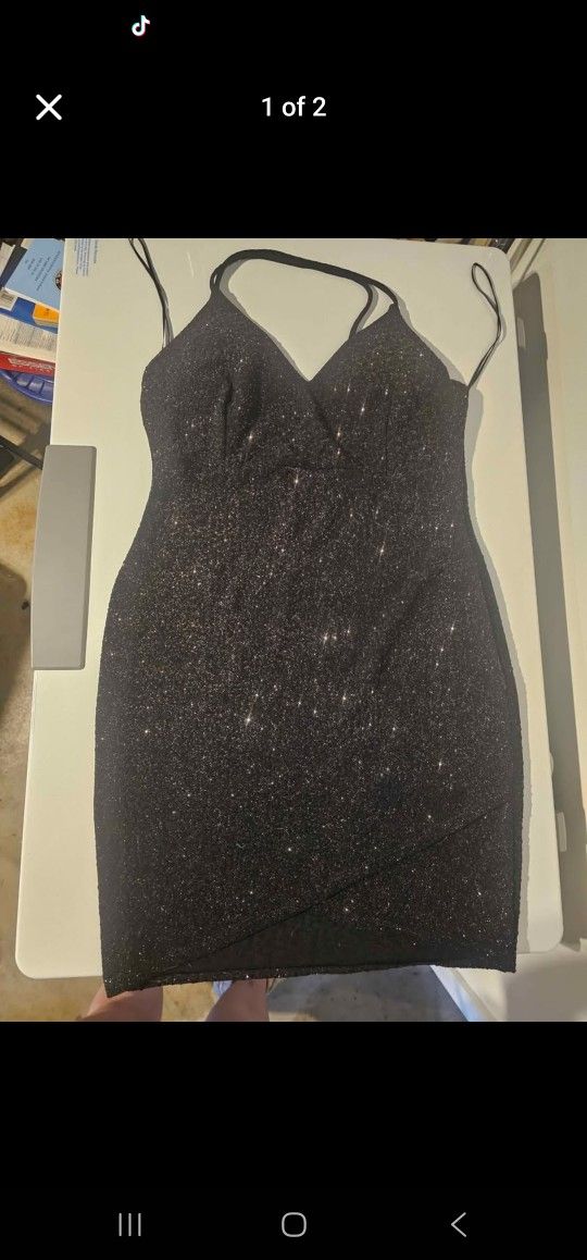 Black Spaghetti Strap Sparkling Mini Dress