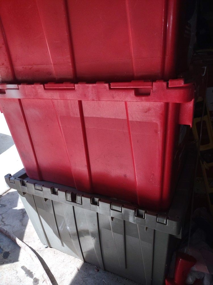 Dozens Of Storage Bins With Attached Lids 12x20