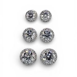 Brilliant Round Halo Screw Back Earrings VVS1 Moissanite 925 Sterling Silver