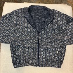 Vera Bradley Vintage Reversible Blue Golf Bomber Jacket Womens Medium