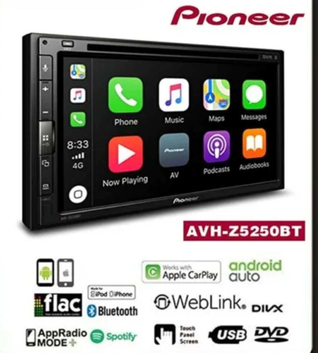 PIONEER 6.8" MULTIMEDIA DVD APPLE CARPLAY ANDROID AUTO BLUETOOTH STEREO RECEIVER