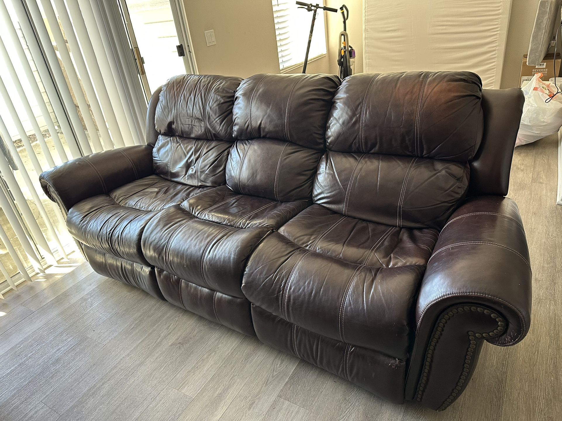 Faux Leather Recliner Couch X2
