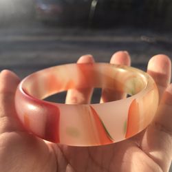 Fashion Natural Jade Stone Yellow Orange Bracelet Bangle Christmas Gift 2.5”