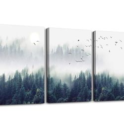 3 Pieces Canvas Wall Art: “Misty Forest”.