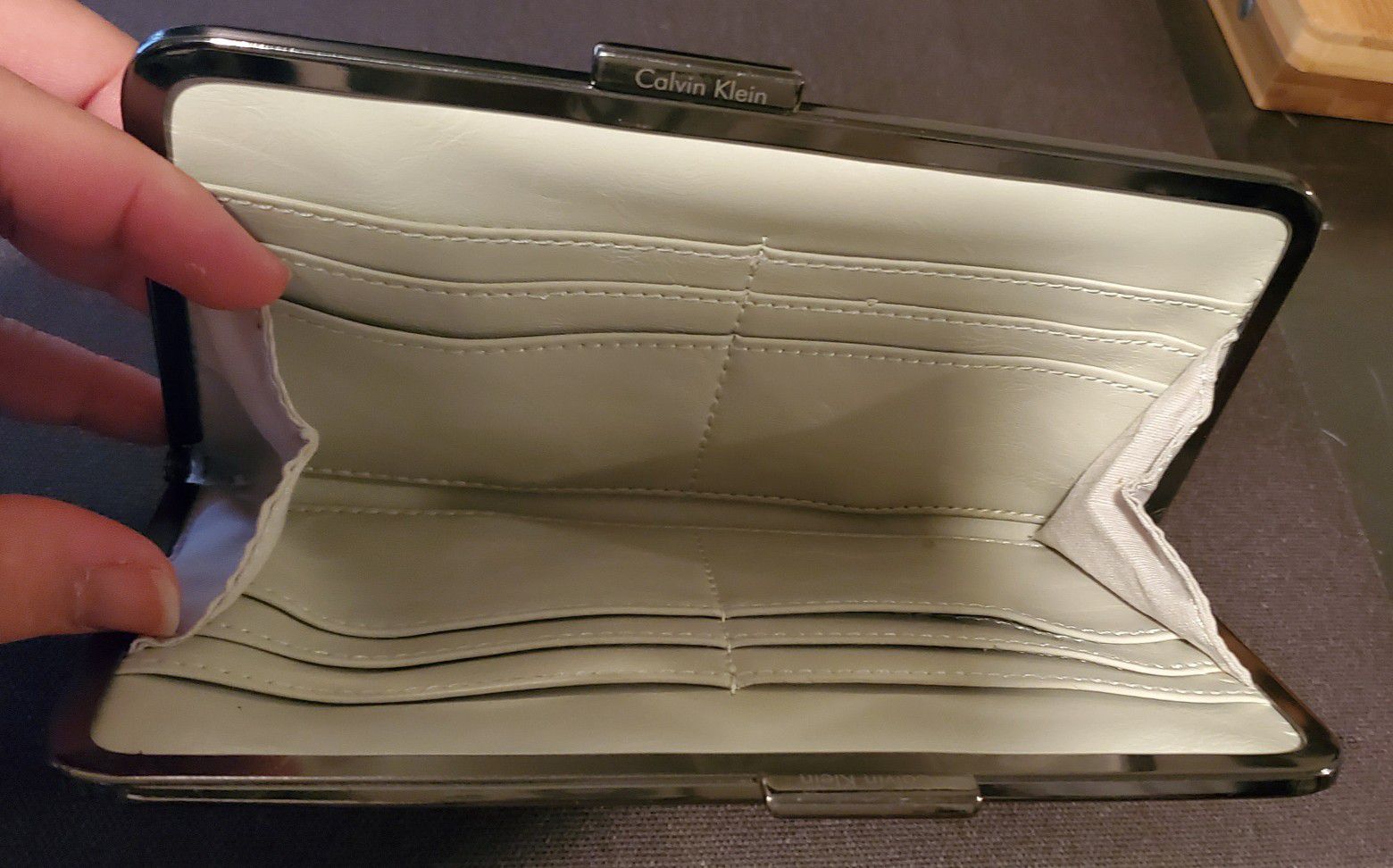 Calvin Klein khaki white clutch wallet