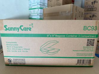 9x9 1&3 comp bagasse Containers
