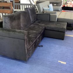 Black Sofa  Storage Chaise And Bed