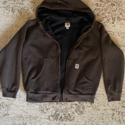 VINTAGE CARHARTT FULL ZIP SWEATSHIRT HOODIE SIZE LARGE BROWN THERMAL LINED 