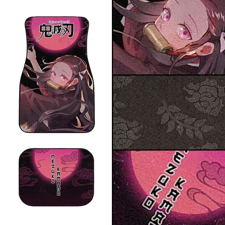 Brand New 4PCS UNIVERSAL ANIME DEMON SLAYER Racing Fabric Car Floor Mats Interior Carpets