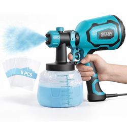 SEESII Paint Sprayer,1400ML HVLP Paint Gun with 4 Nozzles and 3 Patterns, 5 Paint Bags, Easy Clean & Adjustable Flow, Paint Sprayer for House Painting