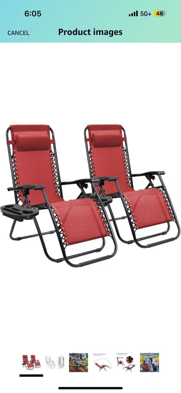 Zero Gravity Chair Patio Folding Lawn Lounge Chairs Outdoor Lounge Gravity Chair Camp Reclining Lounge Chair with Cup Holder Pillows for Poolside Back
