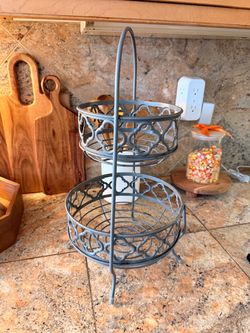 Two-Tier Metal Wire Fruit Basket Stand
