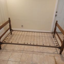 Vintage Twin Bed Frame - Metal And Solid Wood