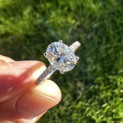 Certified 2ct Natural VVS1- D Mossanite Ring in 18k White Gold Over 925 Silver